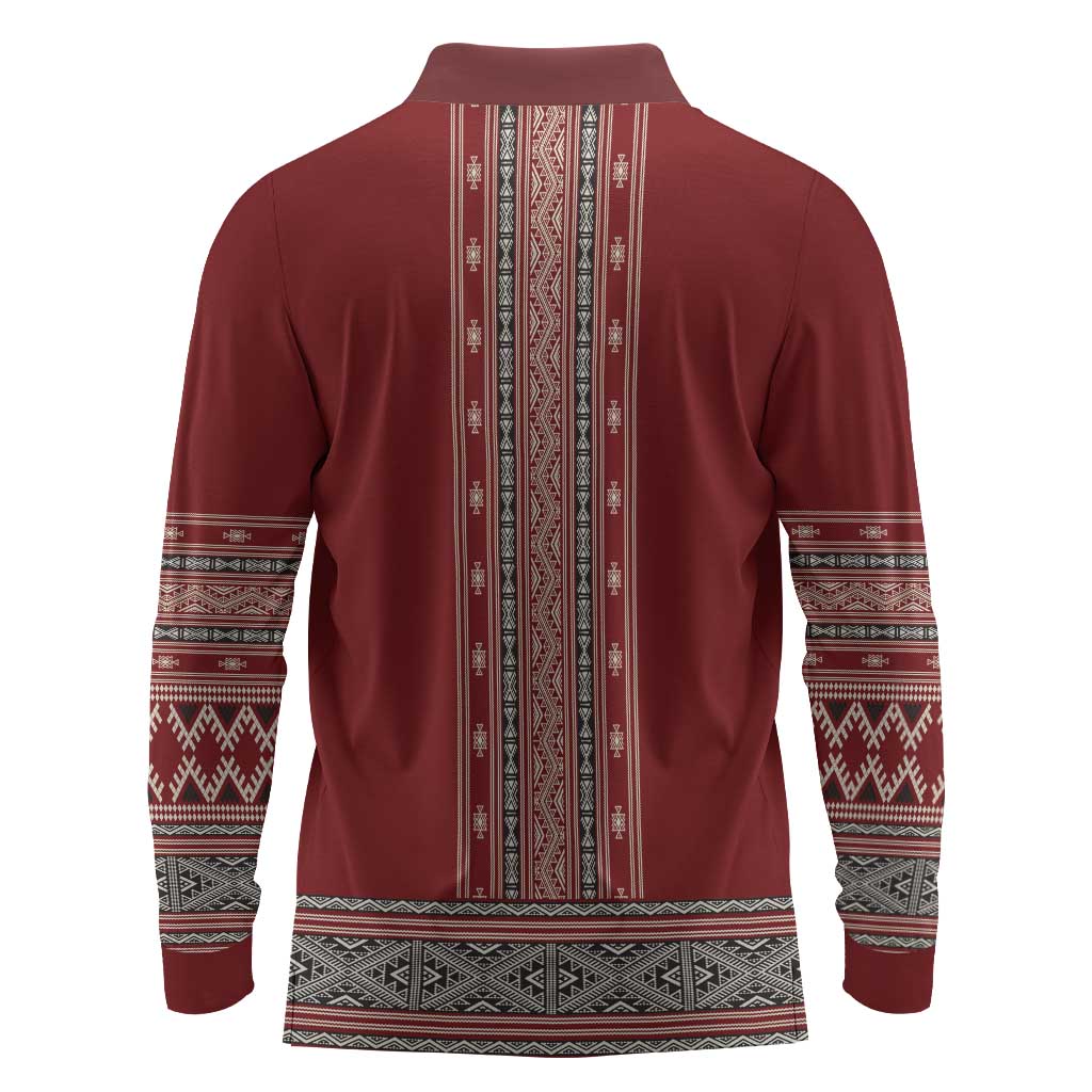 Tunisian Embroidery Pattern Long Sleeve Polo Shirt - Wonder Print Shop