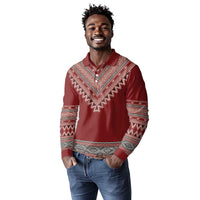 Tunisian Embroidery Pattern Long Sleeve Polo Shirt - Wonder Print Shop