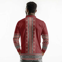 Tunisian Embroidery Pattern Long Sleeve Polo Shirt - Wonder Print Shop