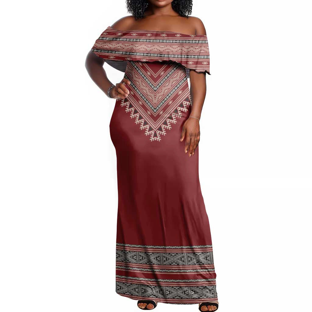 Tunisian Embroidery Pattern Off Shoulder Maxi Dress - Wonder Print Shop