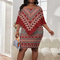 Tunisian Embroidery Pattern Off Shoulder Short Dress - Wonder Print Shop