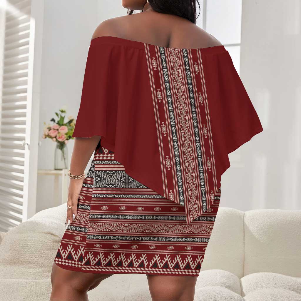 Tunisian Embroidery Pattern Off Shoulder Short Dress - Wonder Print Shop