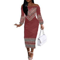Tunisian Embroidery Pattern Off The Shoulder Long Sleeve Dress - Wonder Print Shop