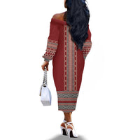 Tunisian Embroidery Pattern Off The Shoulder Long Sleeve Dress - Wonder Print Shop