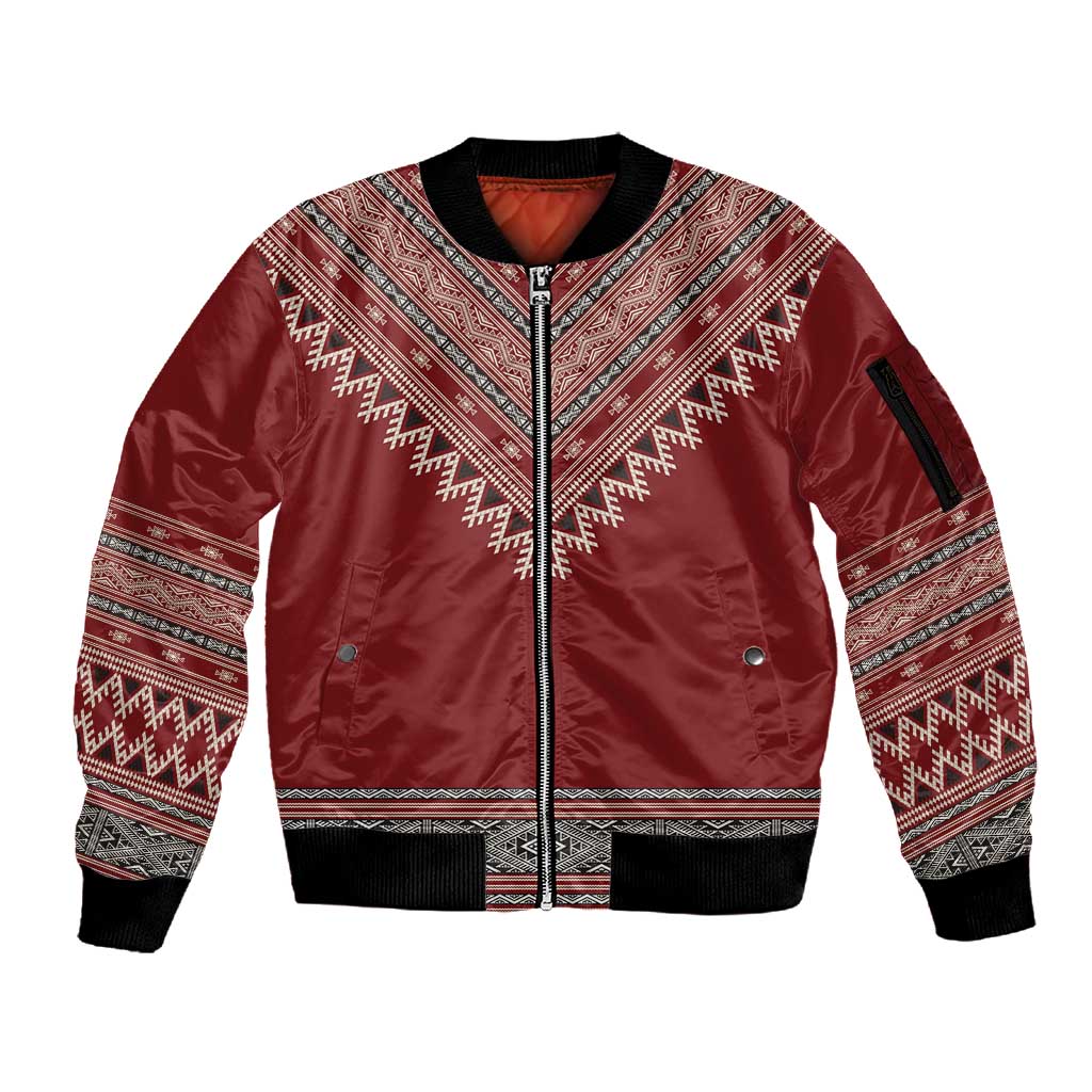 Tunisian Embroidery Pattern Sleeve Zip Bomber Jacket - Wonder Print Shop