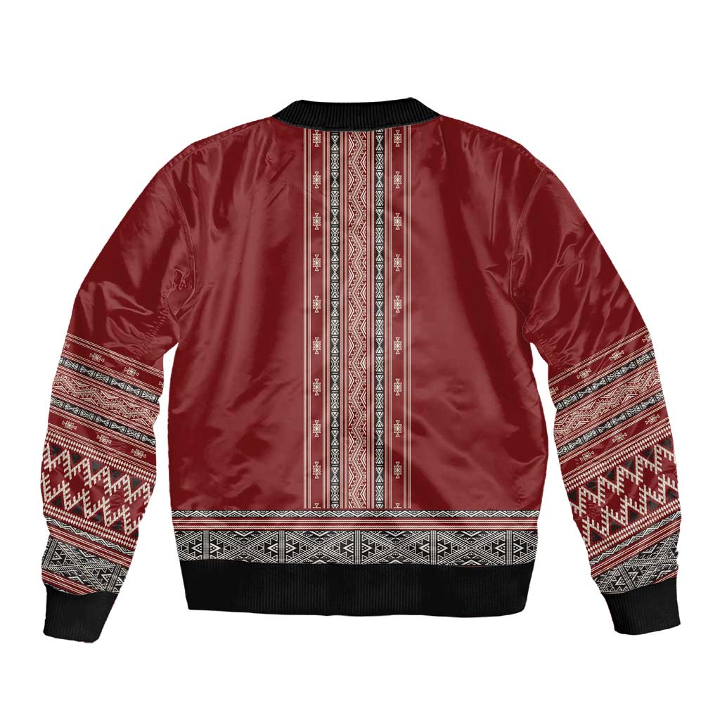 Tunisian Embroidery Pattern Sleeve Zip Bomber Jacket - Wonder Print Shop