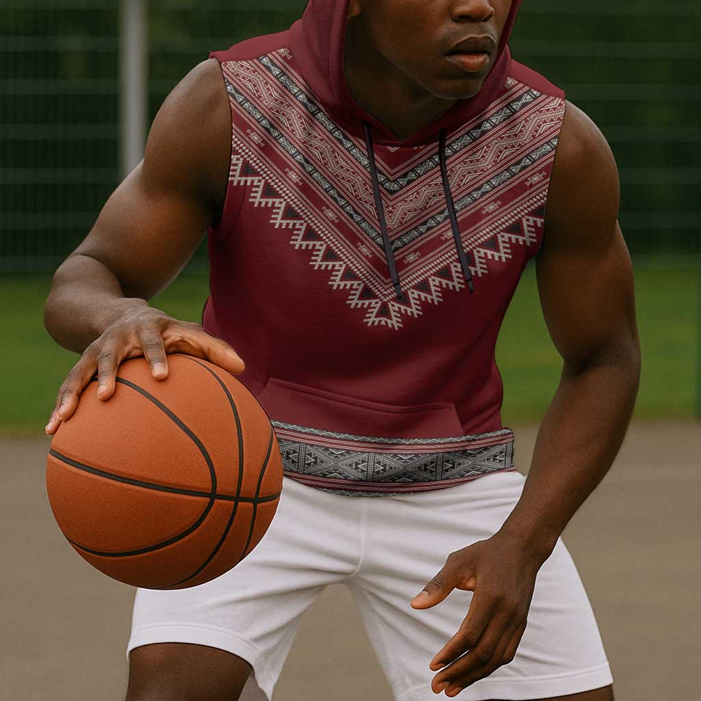 Tunisian Embroidery Pattern Sleeveless Hoodie - Wonder Print Shop