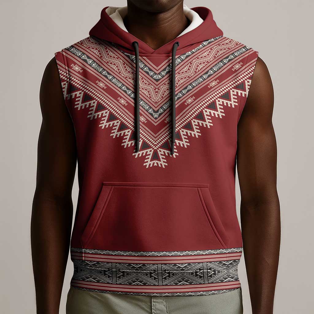 Tunisian Embroidery Pattern Sleeveless Hoodie - Wonder Print Shop