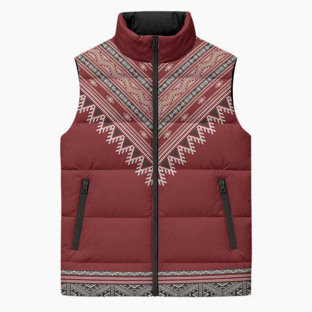 Tunisian Embroidery Pattern Sleeveless Puffer Jacket - Wonder Print Shop