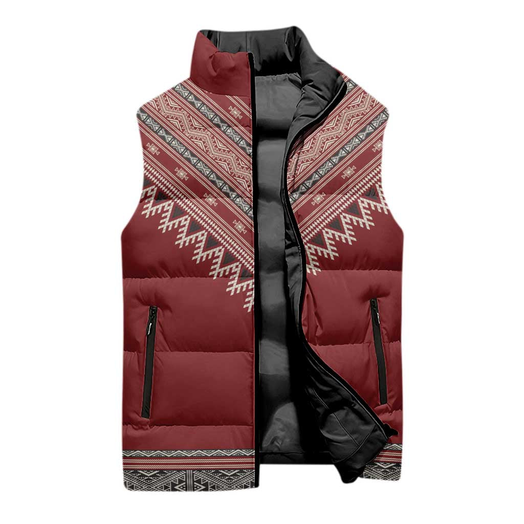 Tunisian Embroidery Pattern Sleeveless Puffer Jacket - Wonder Print Shop