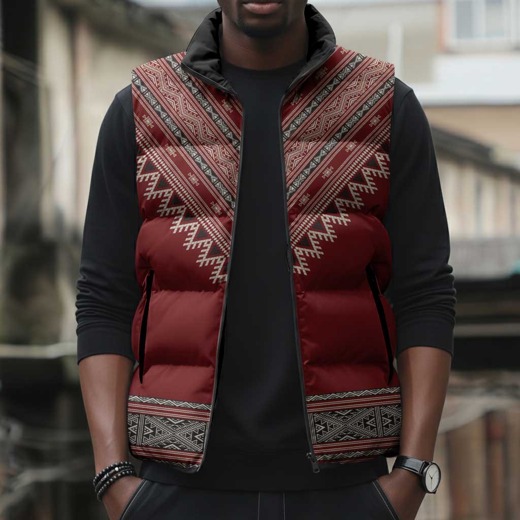 Tunisian Embroidery Pattern Sleeveless Puffer Jacket - Wonder Print Shop