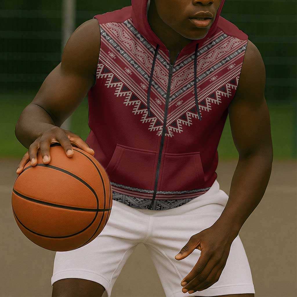 Tunisian Embroidery Pattern Sleeveless Zip Hoodie - Wonder Print Shop