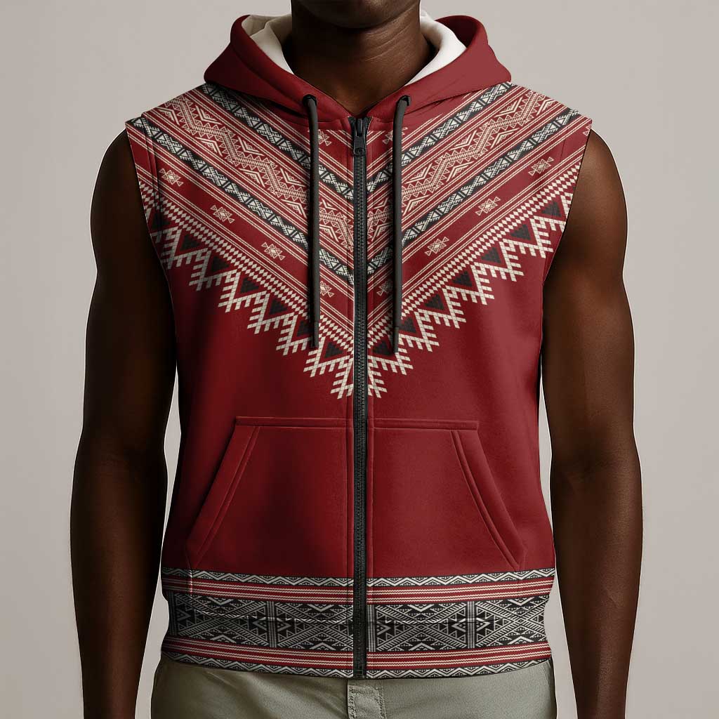 Tunisian Embroidery Pattern Sleeveless Zip Hoodie - Wonder Print Shop
