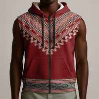 Tunisian Embroidery Pattern Sleeveless Zip Hoodie - Wonder Print Shop