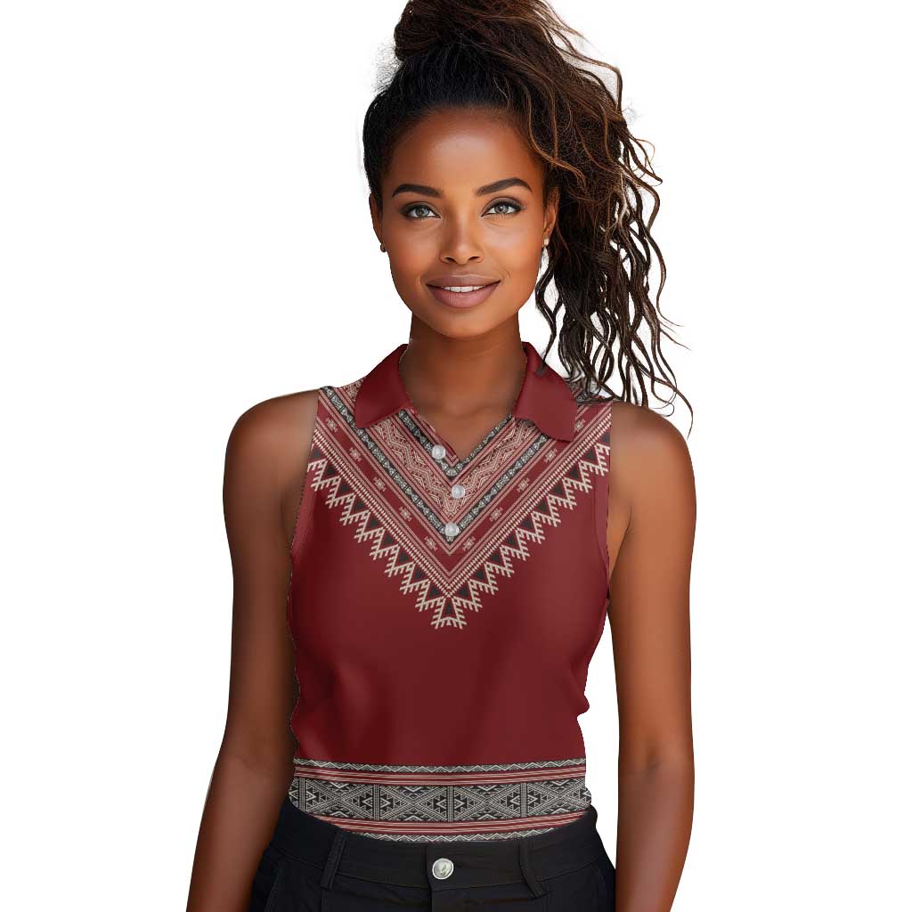 Tunisian Embroidery Pattern Women Sleeveless Polo Shirt - Wonder Print Shop