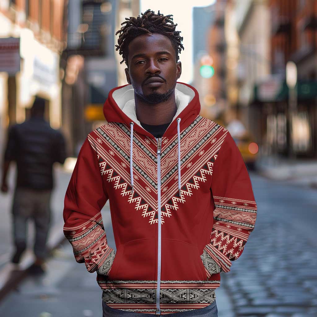 Tunisian Embroidery Pattern Zip Hoodie - Wonder Print Shop