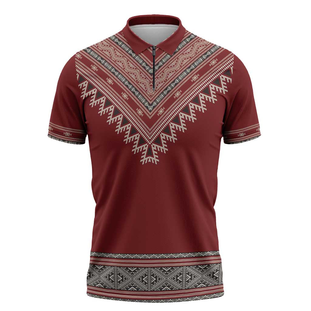 Tunisian Embroidery Pattern Zipper Polo Shirt - Wonder Print Shop
