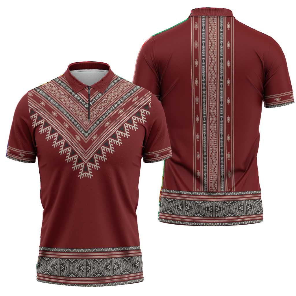 Tunisian Embroidery Pattern Zipper Polo Shirt - Wonder Print Shop