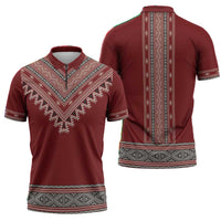 Tunisian Embroidery Pattern Zipper Polo Shirt - Wonder Print Shop