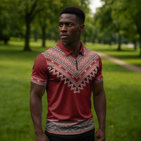 Tunisian Embroidery Pattern Zipper Polo Shirt - Wonder Print Shop