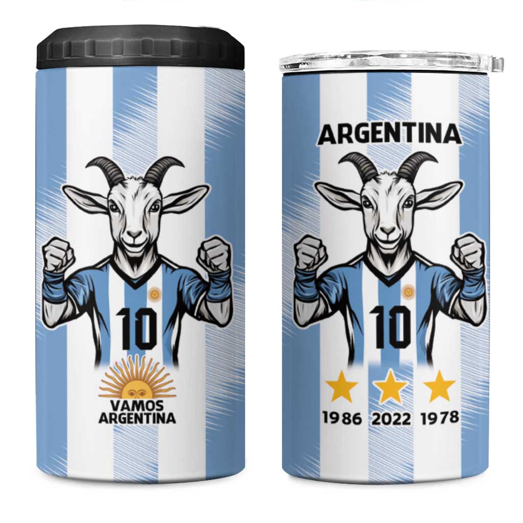 Blue Argentina 10 Goat 4 in 1 Can Cooler Tumbler History Champions World Cup