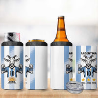 Blue Argentina 10 Goat 4 in 1 Can Cooler Tumbler History Champions World Cup