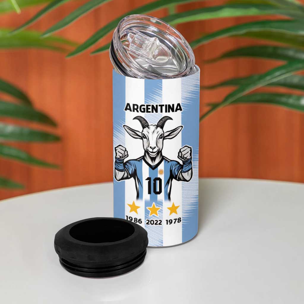 Blue Argentina 10 Goat 4 in 1 Can Cooler Tumbler History Champions World Cup