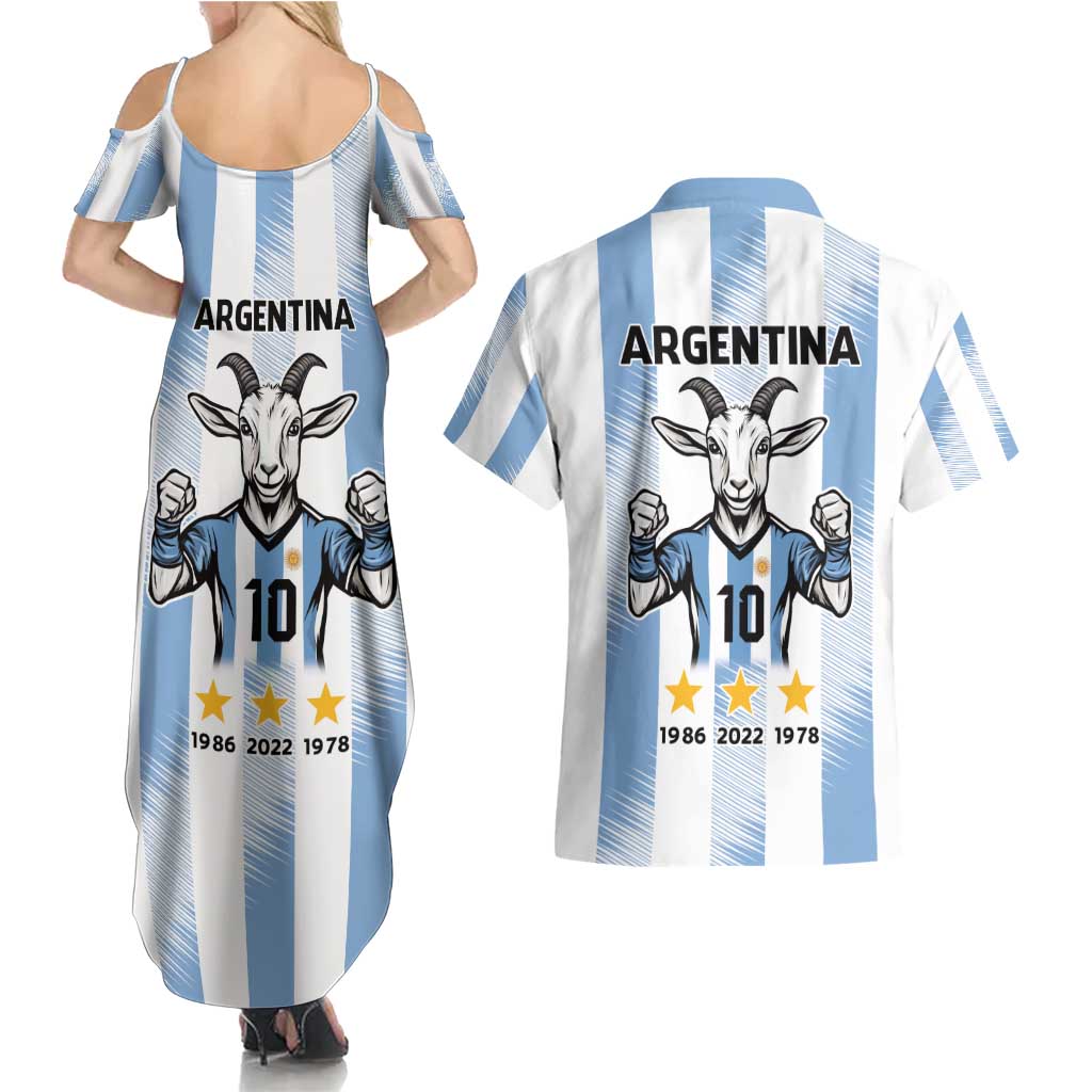 Blue Argentina 10 Goat Couples Matching Summer Maxi Dress and Hawaiian Shirt History Champions World Cup
