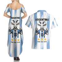 Blue Argentina 10 Goat Couples Matching Summer Maxi Dress and Hawaiian Shirt History Champions World Cup