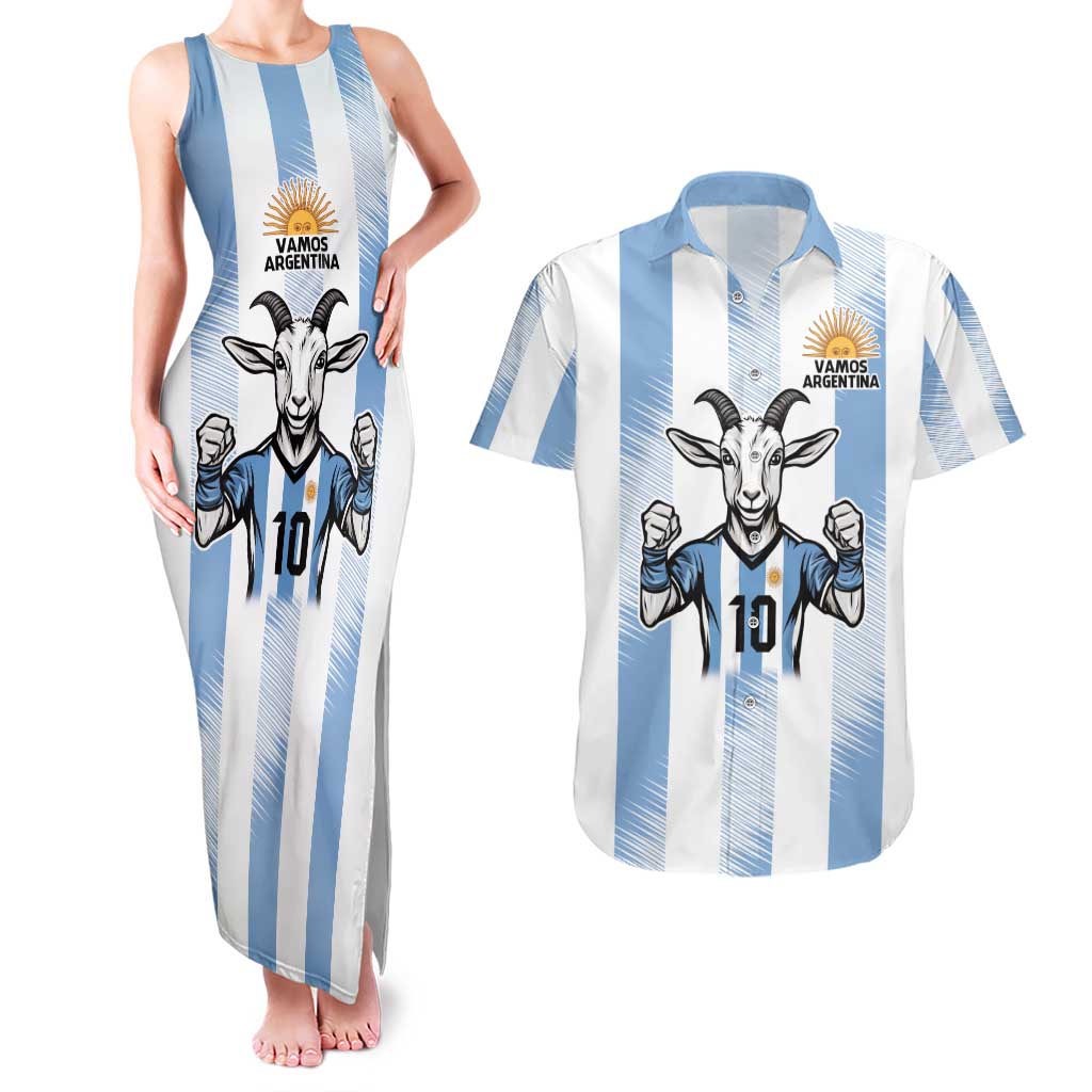 Blue Argentina 10 Goat Couples Matching Tank Maxi Dress and Hawaiian Shirt History Champions World Cup