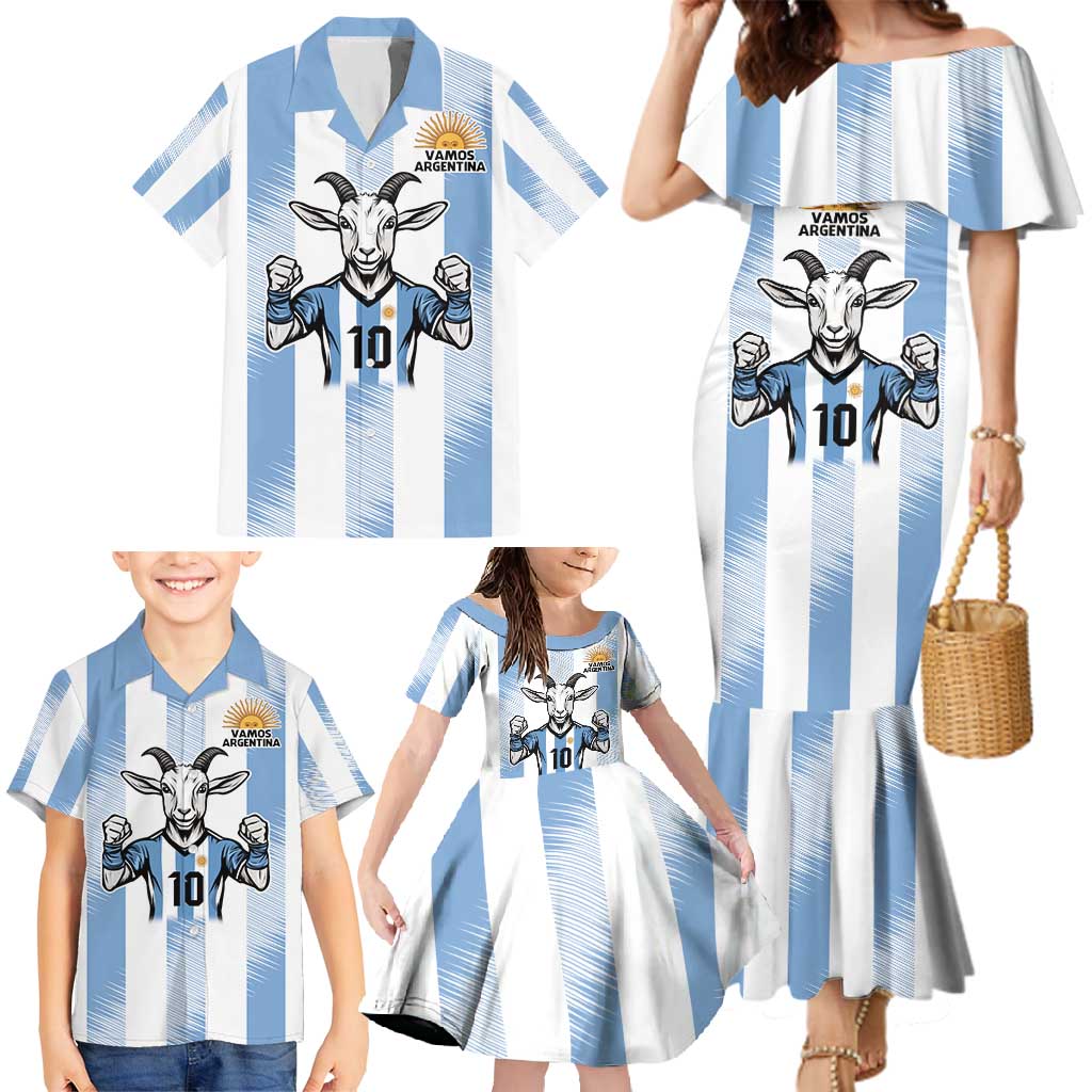 Blue Argentina 10 Goat Family Matching Mermaid Dress and Hawaiian Shirt History Champions World Cup