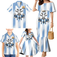 Blue Argentina 10 Goat Family Matching Mermaid Dress and Hawaiian Shirt History Champions World Cup