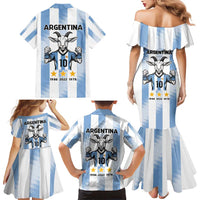 Blue Argentina 10 Goat Family Matching Mermaid Dress and Hawaiian Shirt History Champions World Cup