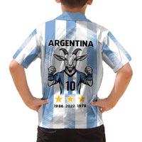 Blue Argentina 10 Goat Family Matching Off The Shoulder Long Sleeve Dress and Hawaiian Shirt History Champions World Cup