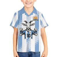 Blue Argentina 10 Goat Family Matching Off The Shoulder Long Sleeve Dress and Hawaiian Shirt History Champions World Cup