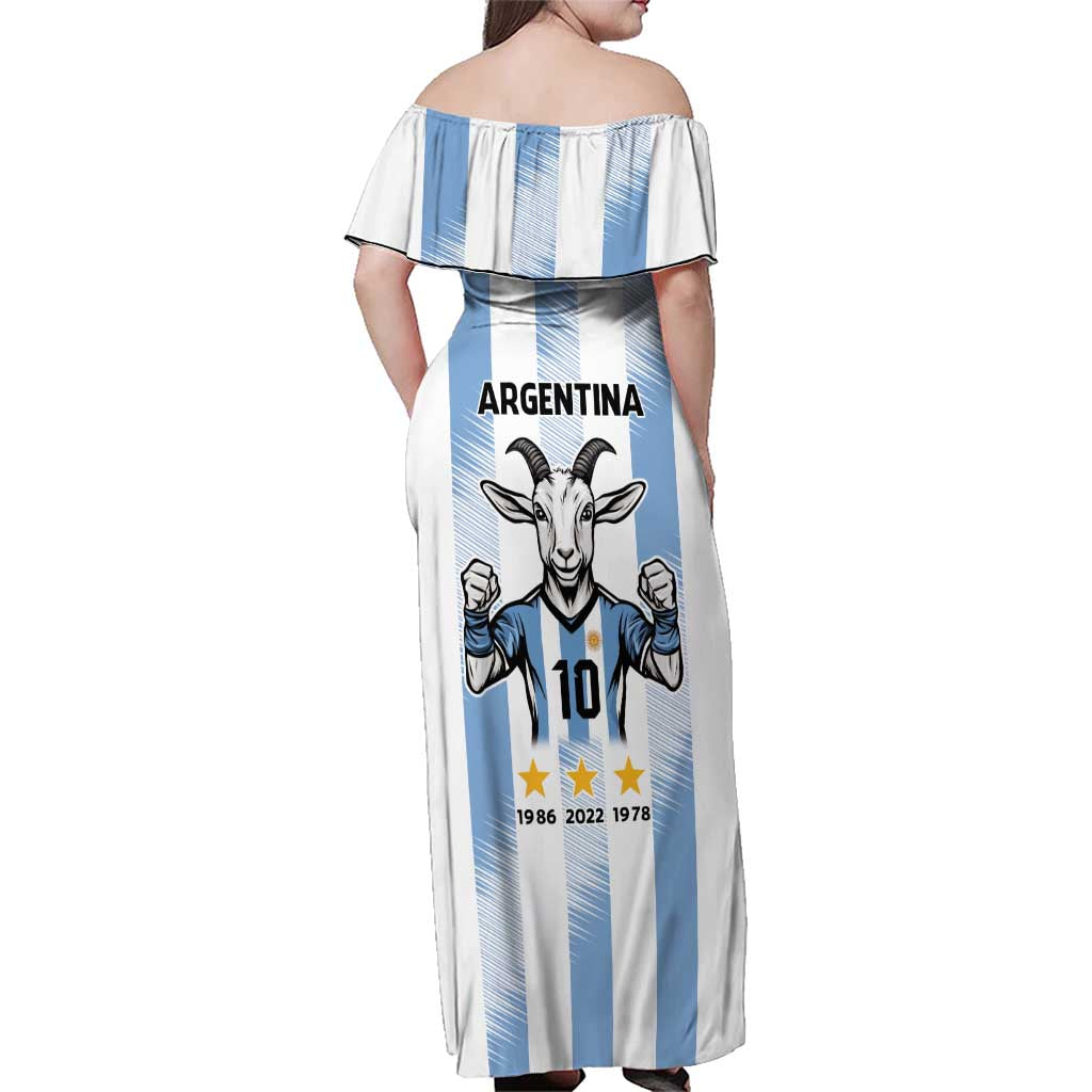 Blue Argentina 10 Goat Family Matching Off Shoulder Maxi Dress and Hawaiian Shirt History Champions World Cup