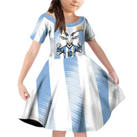 Blue Argentina 10 Goat Family Matching Off Shoulder Short Dress and Hawaiian Shirt History Champions World Cup