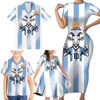 Blue Argentina 10 Goat Family Matching Short Sleeve Bodycon Dress and Hawaiian Shirt History Champions World Cup