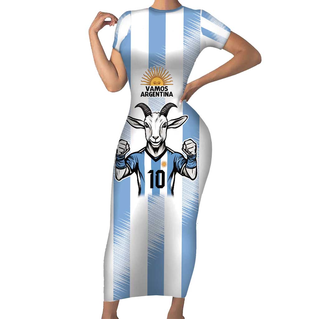 Blue Argentina 10 Goat Family Matching Short Sleeve Bodycon Dress and Hawaiian Shirt History Champions World Cup