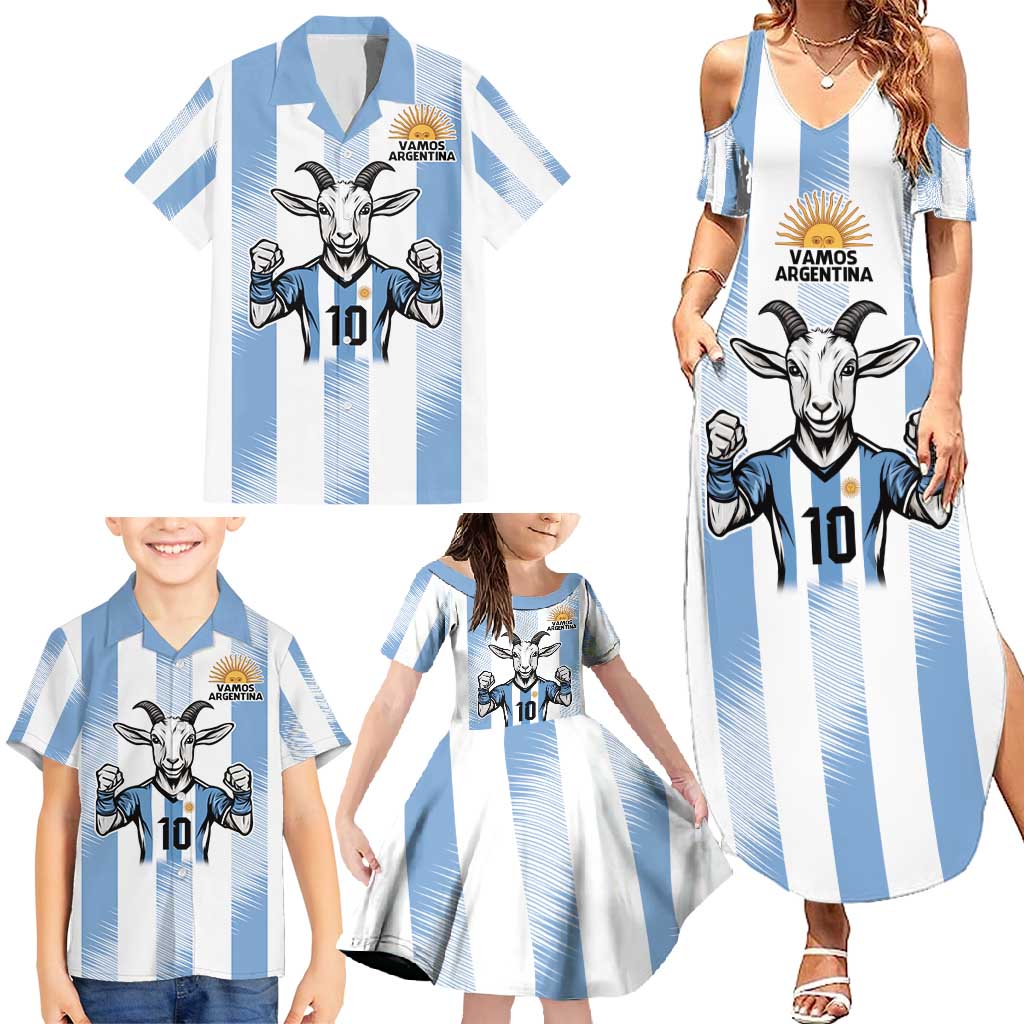 Blue Argentina 10 Goat Family Matching Summer Maxi Dress and Hawaiian Shirt History Champions World Cup