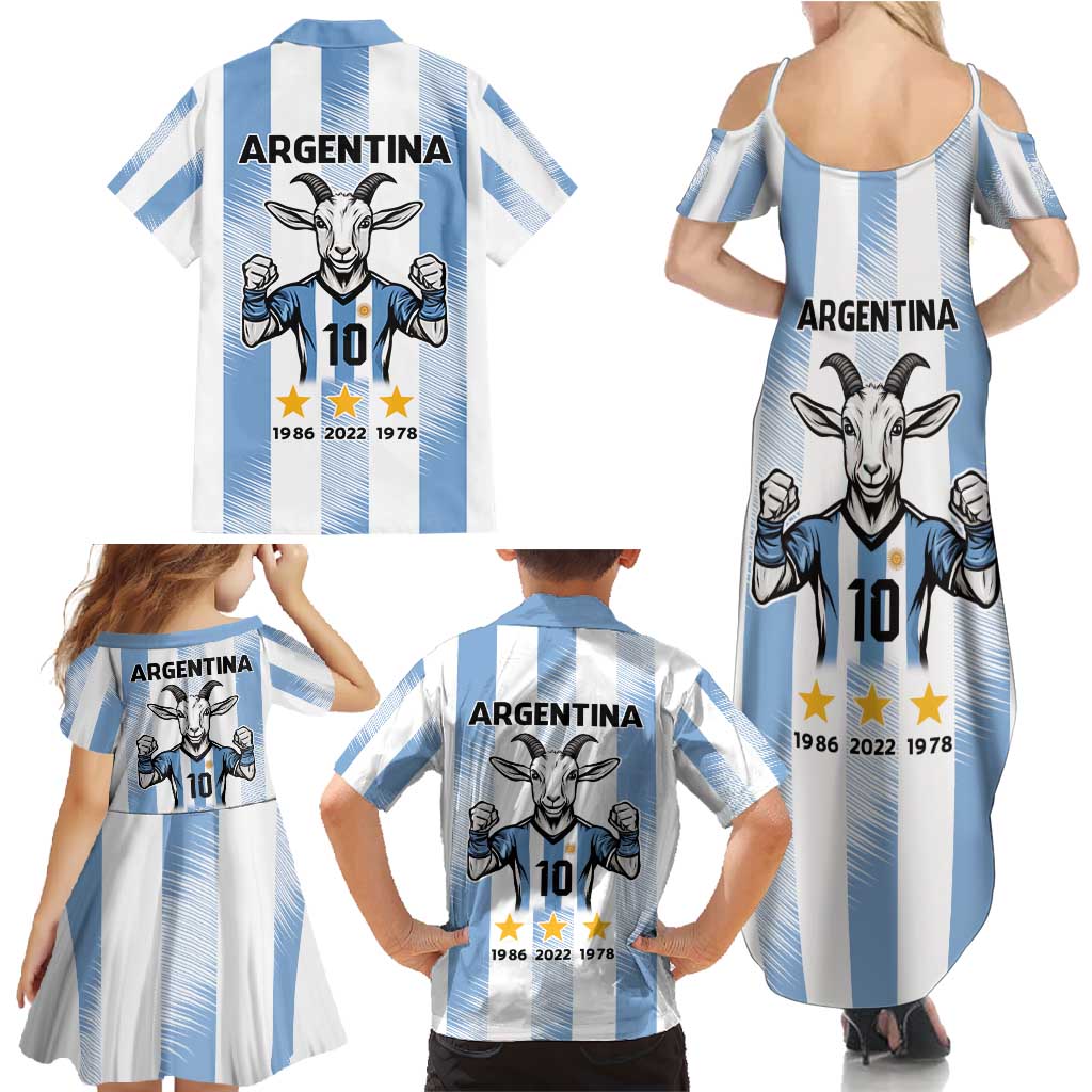 Blue Argentina 10 Goat Family Matching Summer Maxi Dress and Hawaiian Shirt History Champions World Cup