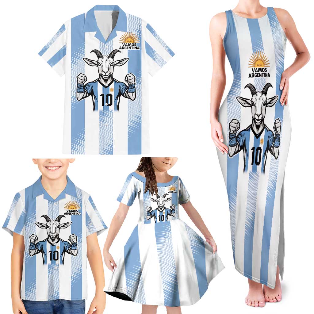Blue Argentina 10 Goat Family Matching Tank Maxi Dress and Hawaiian Shirt History Champions World Cup