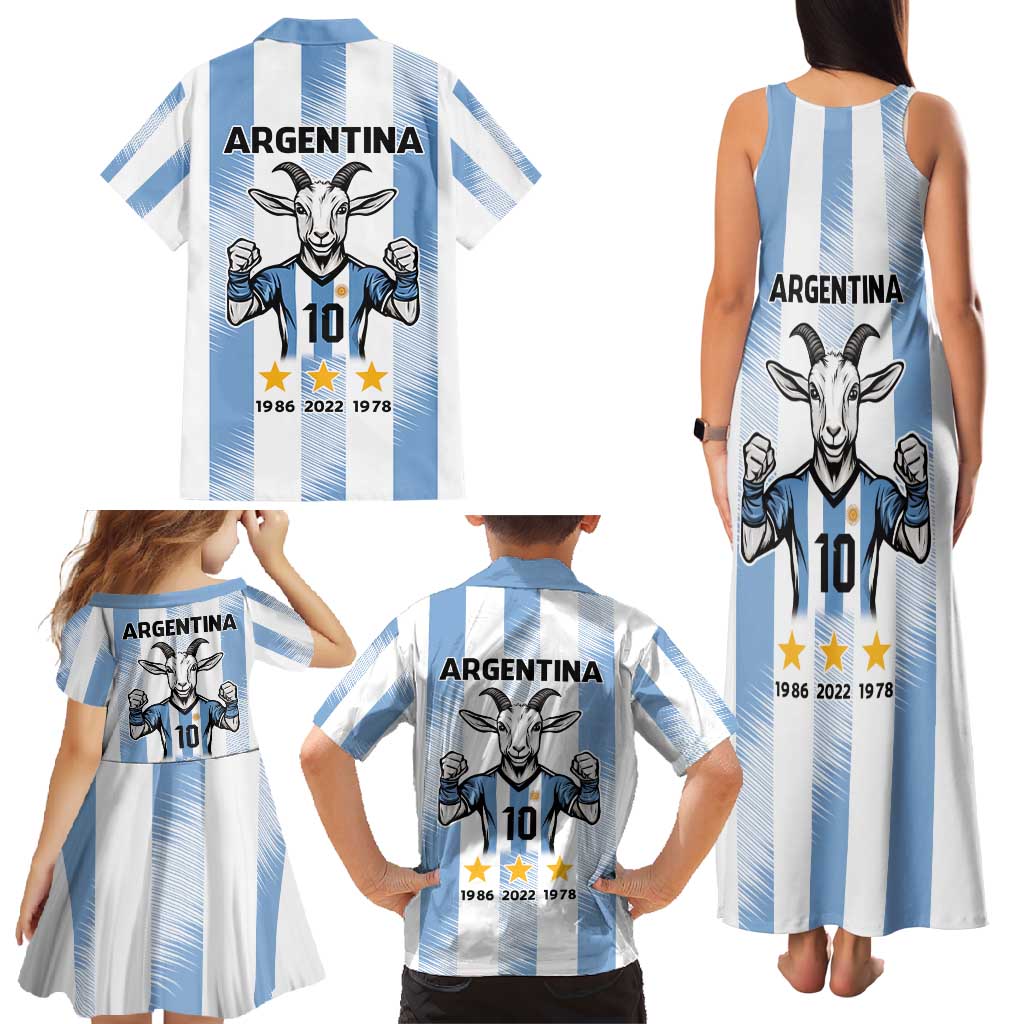 Blue Argentina 10 Goat Family Matching Tank Maxi Dress and Hawaiian Shirt History Champions World Cup