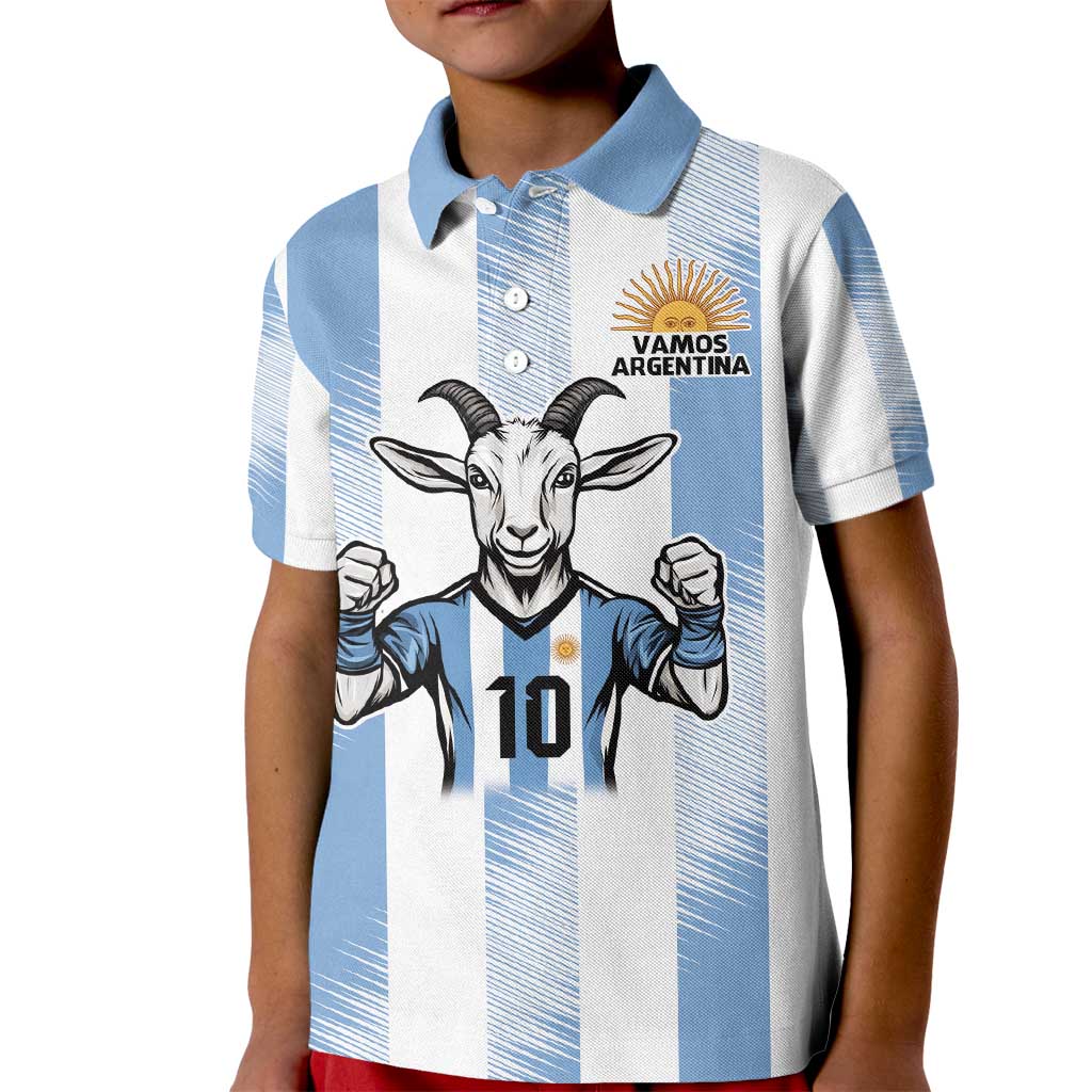 Blue Argentina 10 Goat Kid Polo Shirt History Champions World Cup
