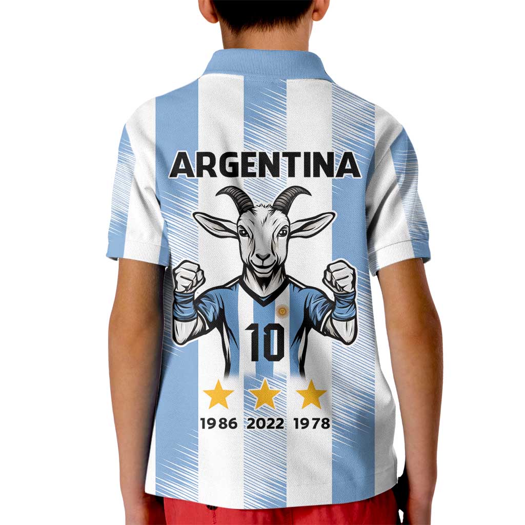 Blue Argentina 10 Goat Kid Polo Shirt History Champions World Cup