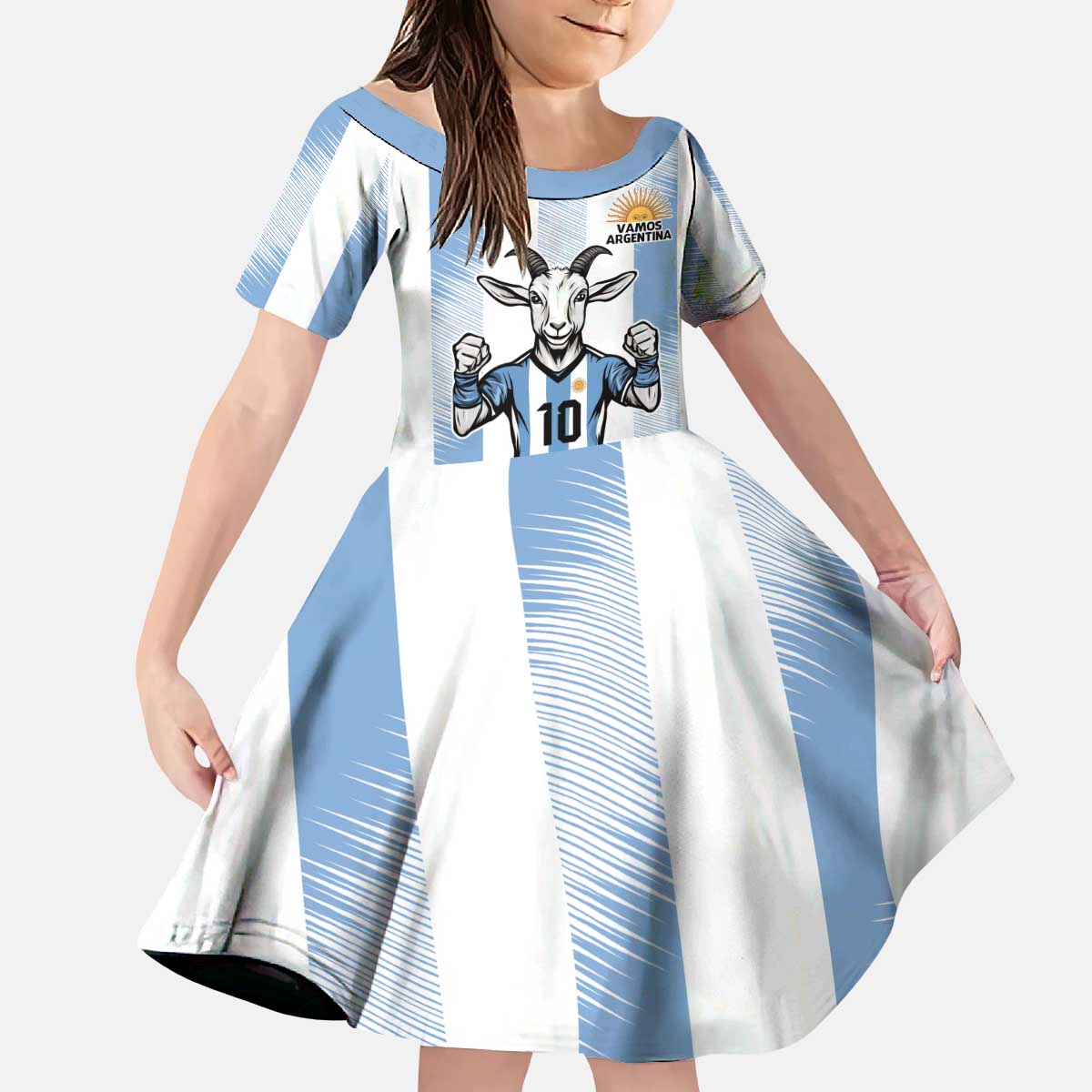 Blue Argentina 10 Goat Kid Short Sleeve Dress History Champions World Cup