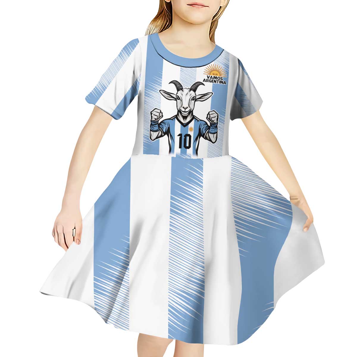 Blue Argentina 10 Goat Kid Short Sleeve Dress History Champions World Cup