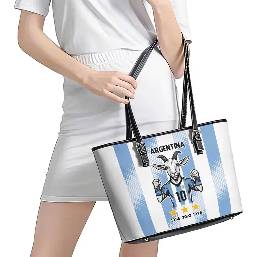 Blue Argentina 10 Goat Leather Tote Bag History Champions World Cup