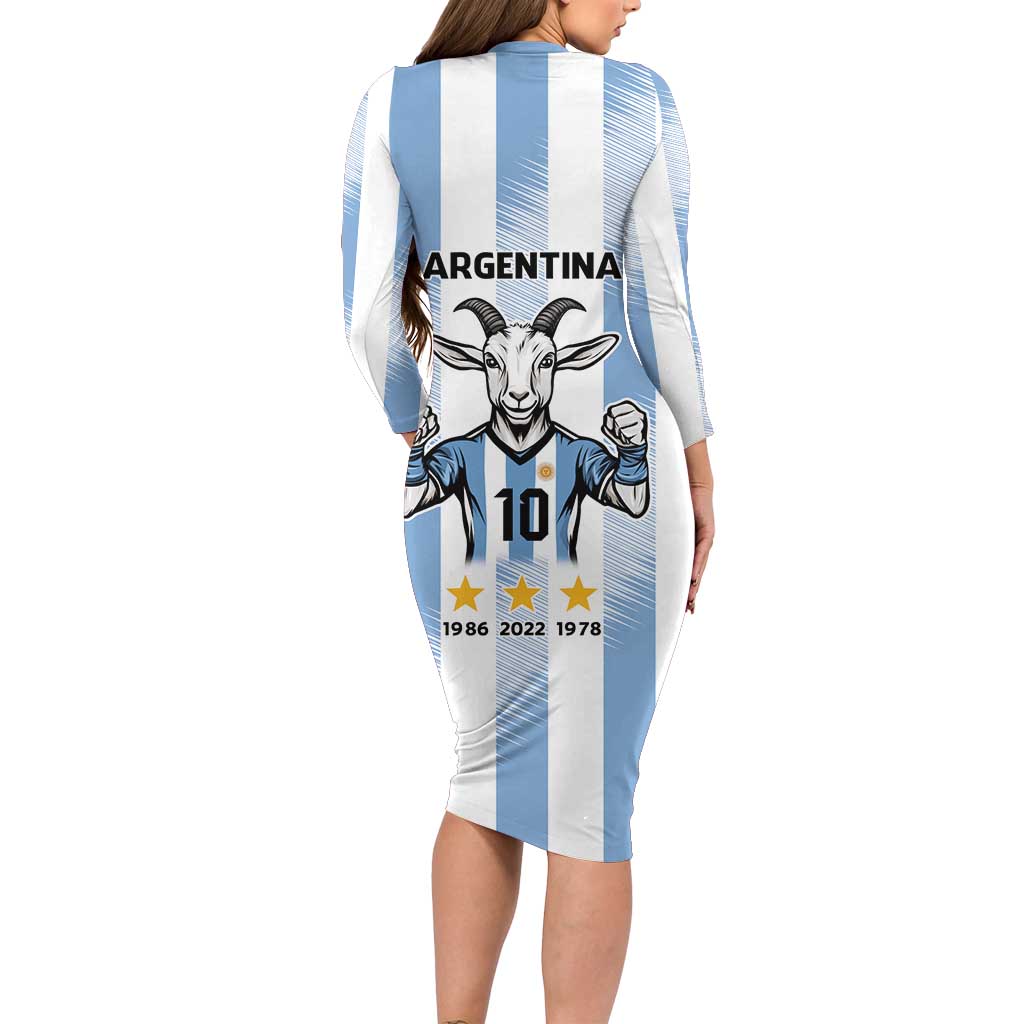 Blue Argentina 10 Goat Long Sleeve Bodycon Dress History Champions World Cup