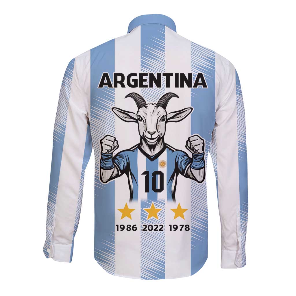Blue Argentina 10 Goat Long Sleeve Button Shirt History Champions World Cup